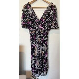 Diane Von Furstenberg Multicolored Pattern V Neck Short Sleeve Silk Midi…